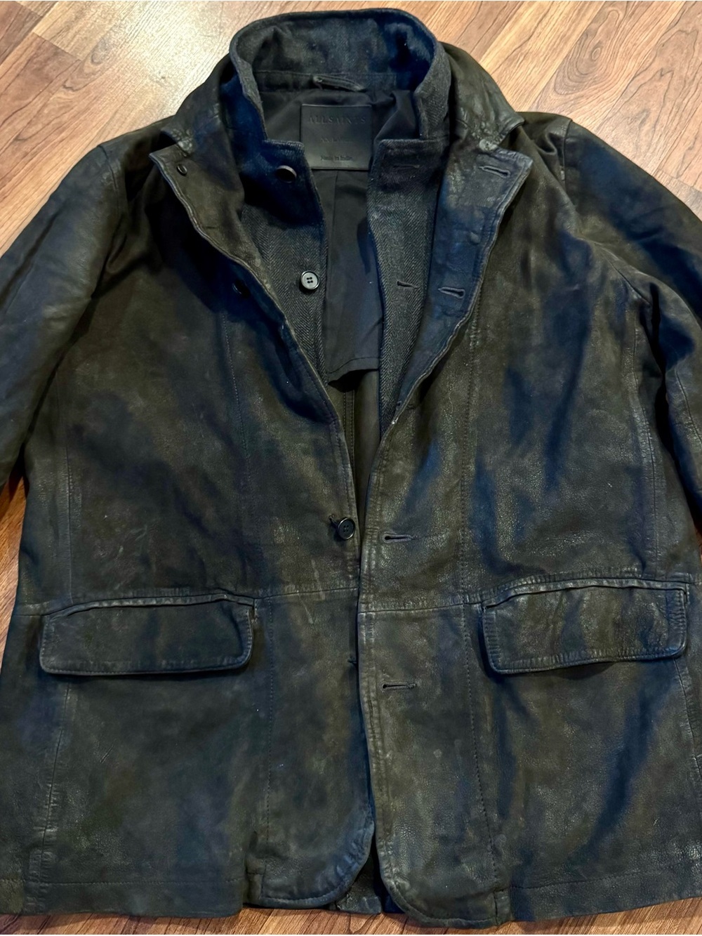 AllSaints Black Leather Trench Coat